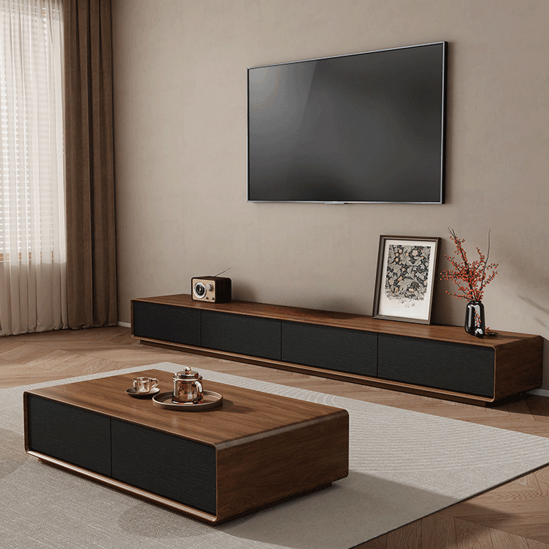 Art Deco Lumber Rectangle TV Stand with 4 Drawers - image 9