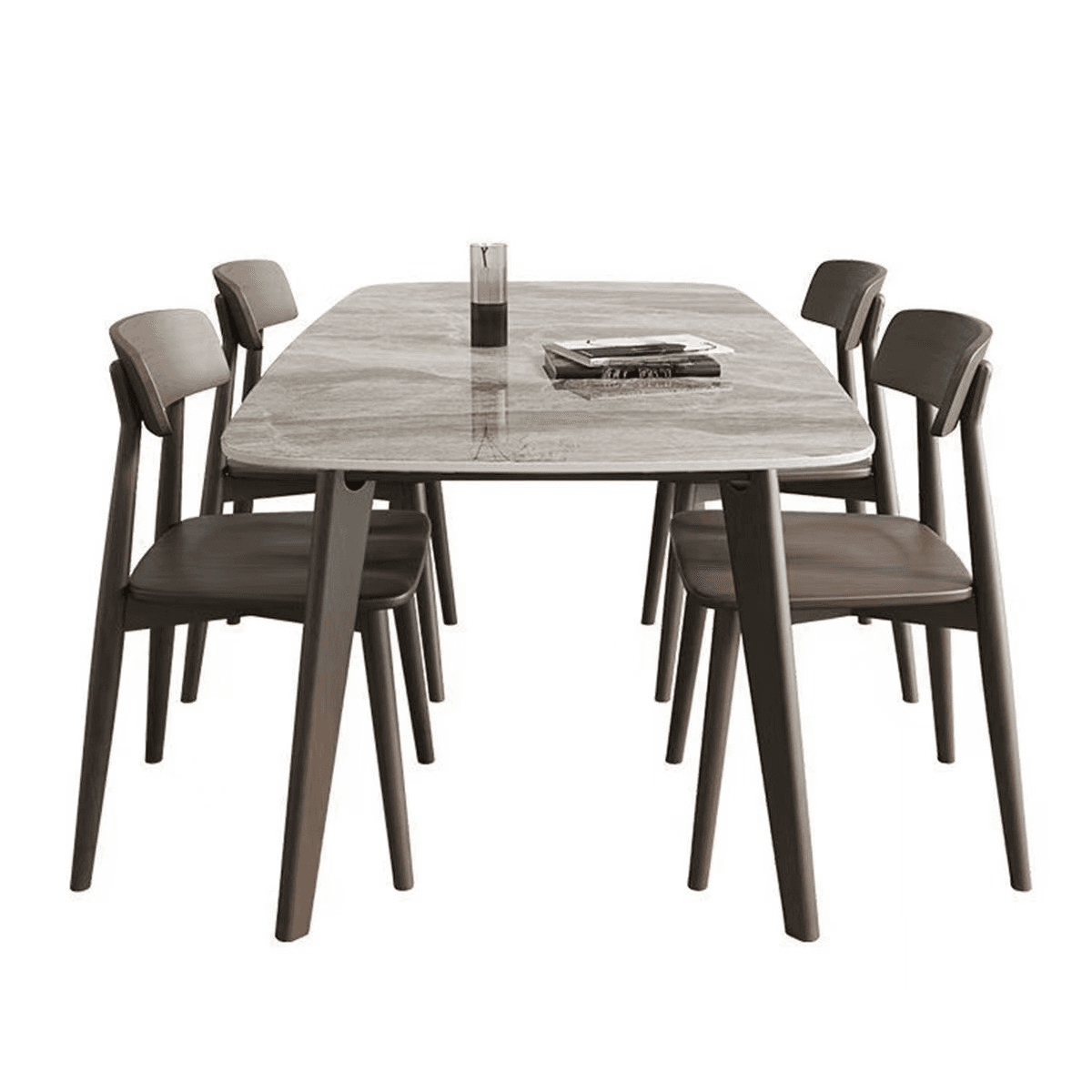 Scratch-proof Rectangle Stone Sand/Warm Wood Finish/Chalky Wood Fixed Top Dining Table for Seats 4/for 8/6 People in a Nordic Style - image 6