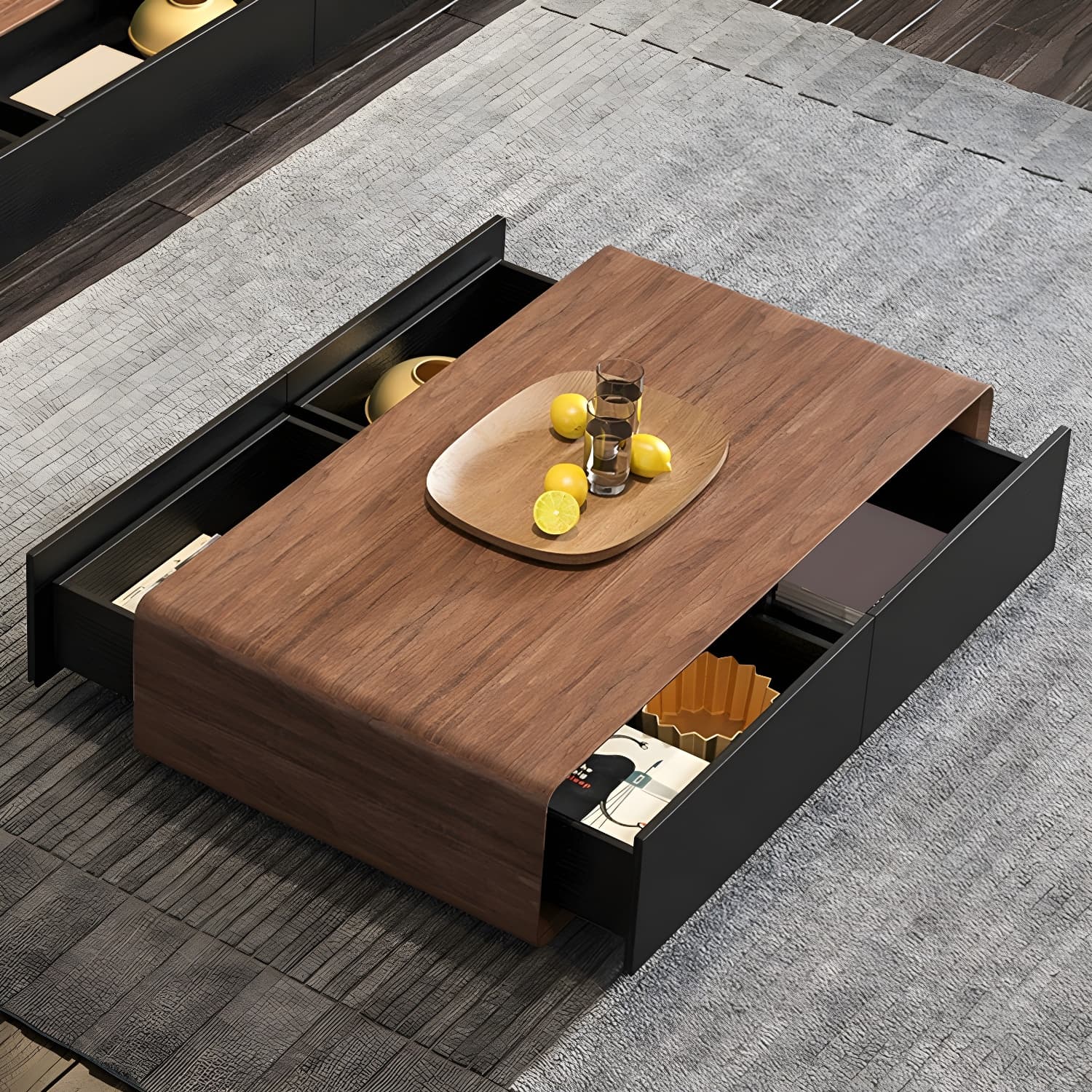 Modern Wood Coffee Table with Drawers - Rectangular Shape and Storage Included - image 7