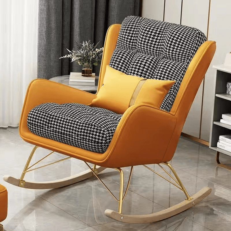2 Piece Set Simplistic Lime Green/Auburn/Apricot Color Scratch-defiant Upholstered Rocking Accent Chair with Track Arm & Footstool - image 4