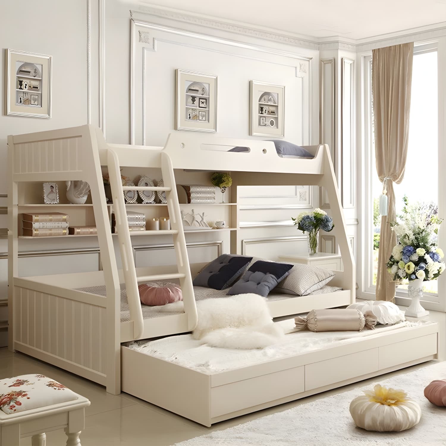 Solid Color Wood Bunk Bed Modern No Distressing Mattress Included Bunk Bed - image 4