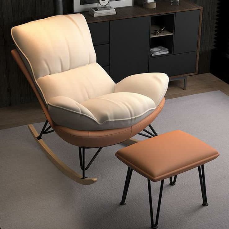 Modern Upholstered Rocking Chair with Natural Wood Legs and Arms, Complete with Ottoman - image 10