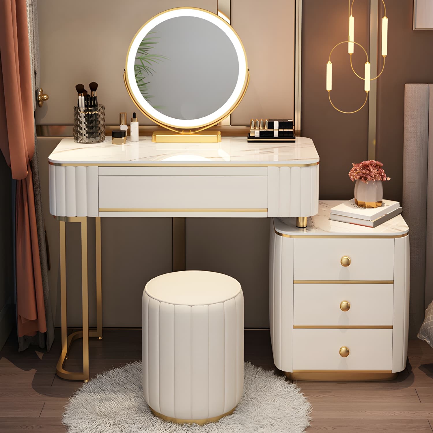 Contemporary Make-up Vanity with White Wooden Top for Bedroom - image 3