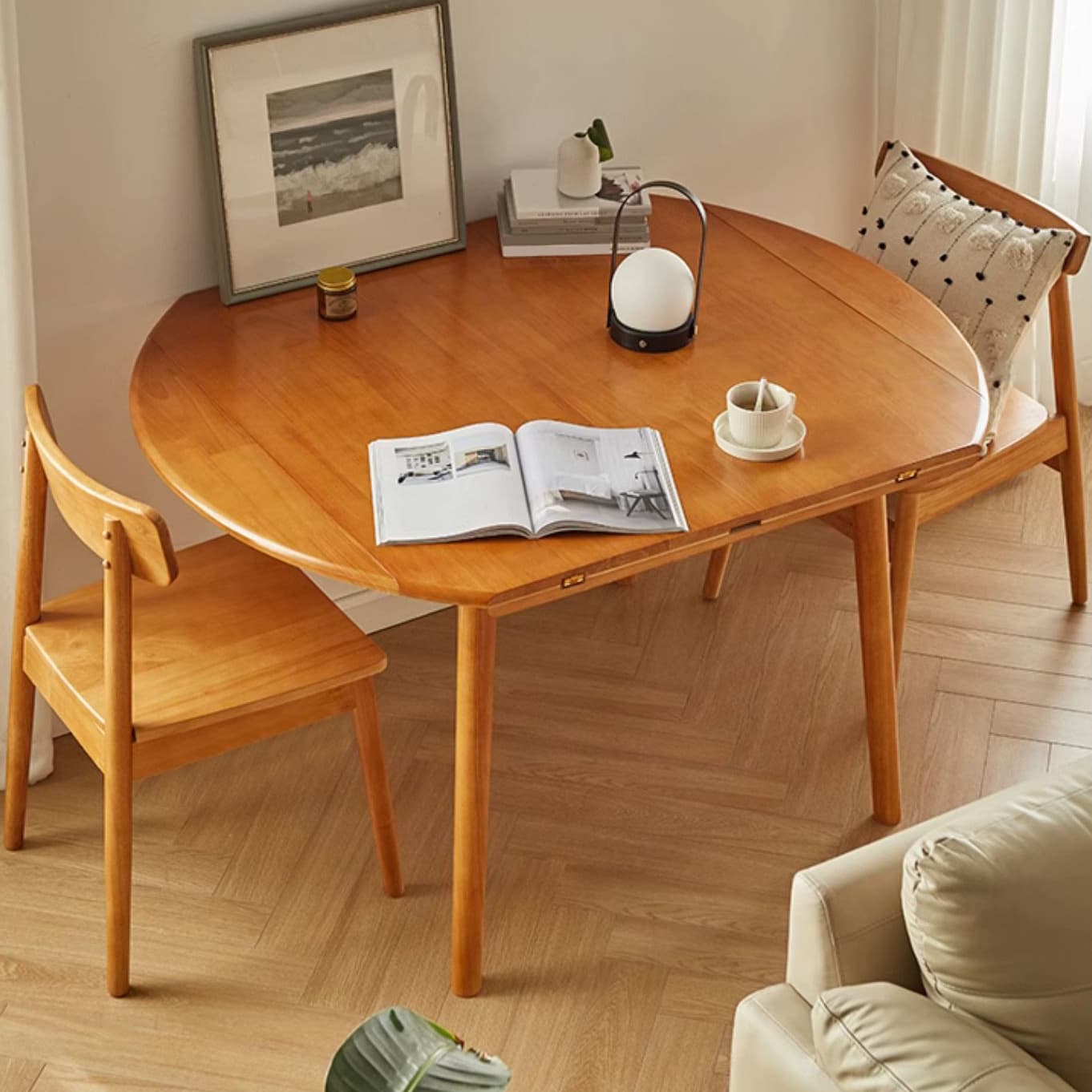 Round Wood Scandinavian Design Dining Table with Self-Storing Leaf and Extension Feature - image 16