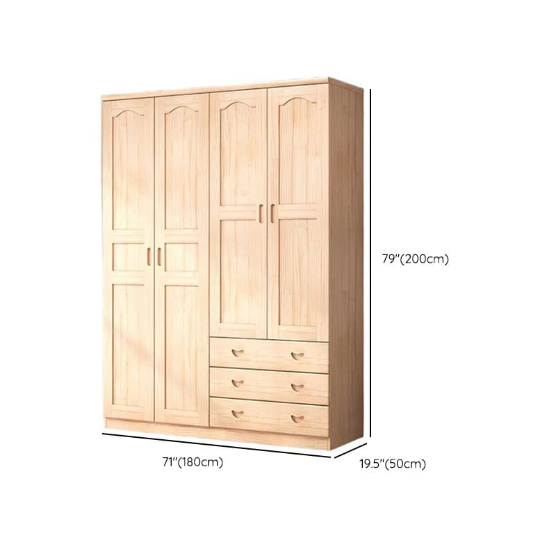 Natural Finish Minimalist Pine Wood Cabinet Armoire with 3-Drawer, Interior Shelves, and Clothing Rod - image 12