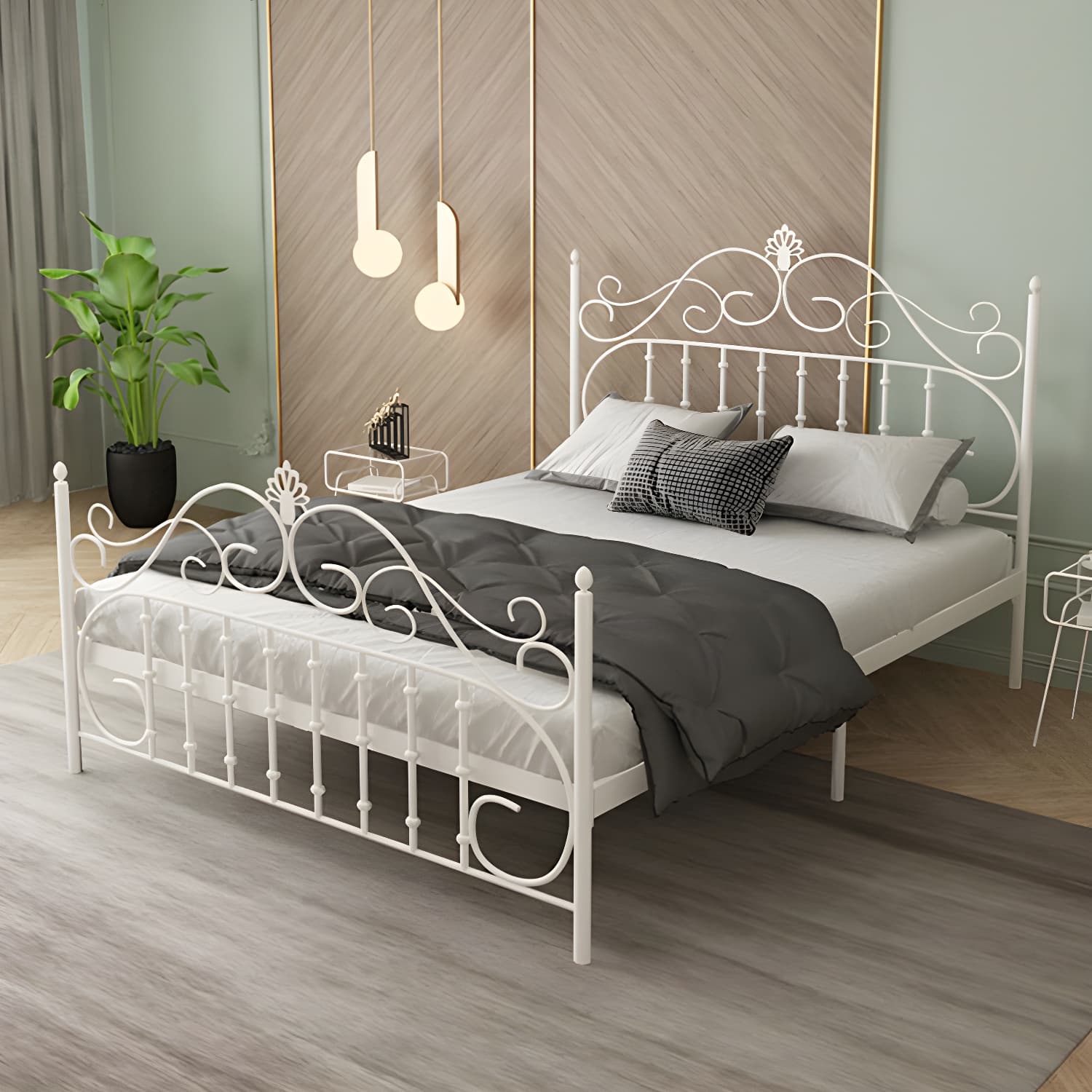 Glam Metal Bed Frame with Camelback Open-Frame Headboard and Footboard - image 3