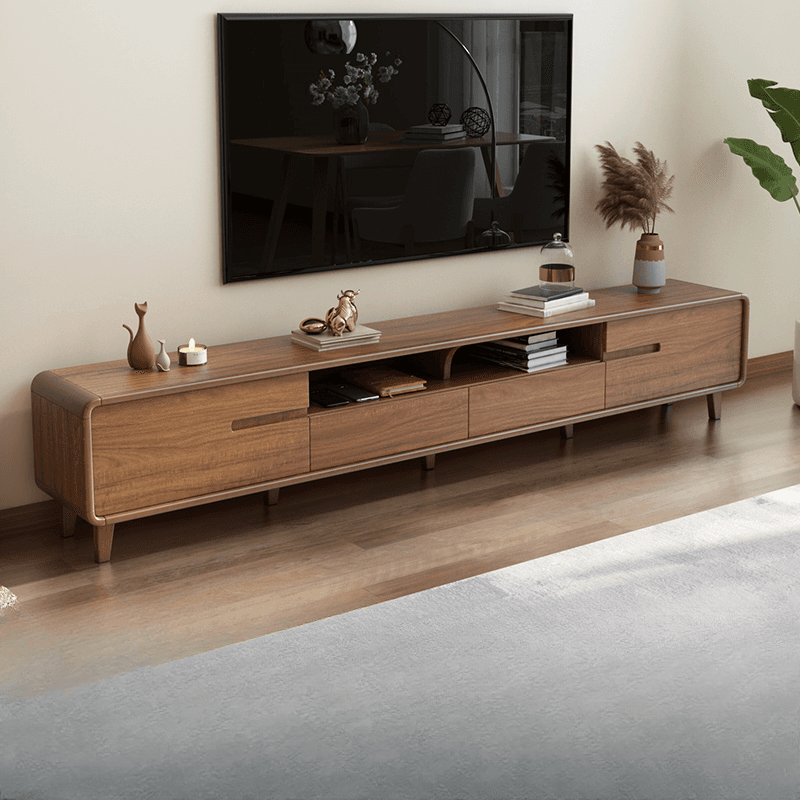Old School Rectangular Open Shelving Natural Wood TV Stand with Natural Finish and Gate Doors - image 10