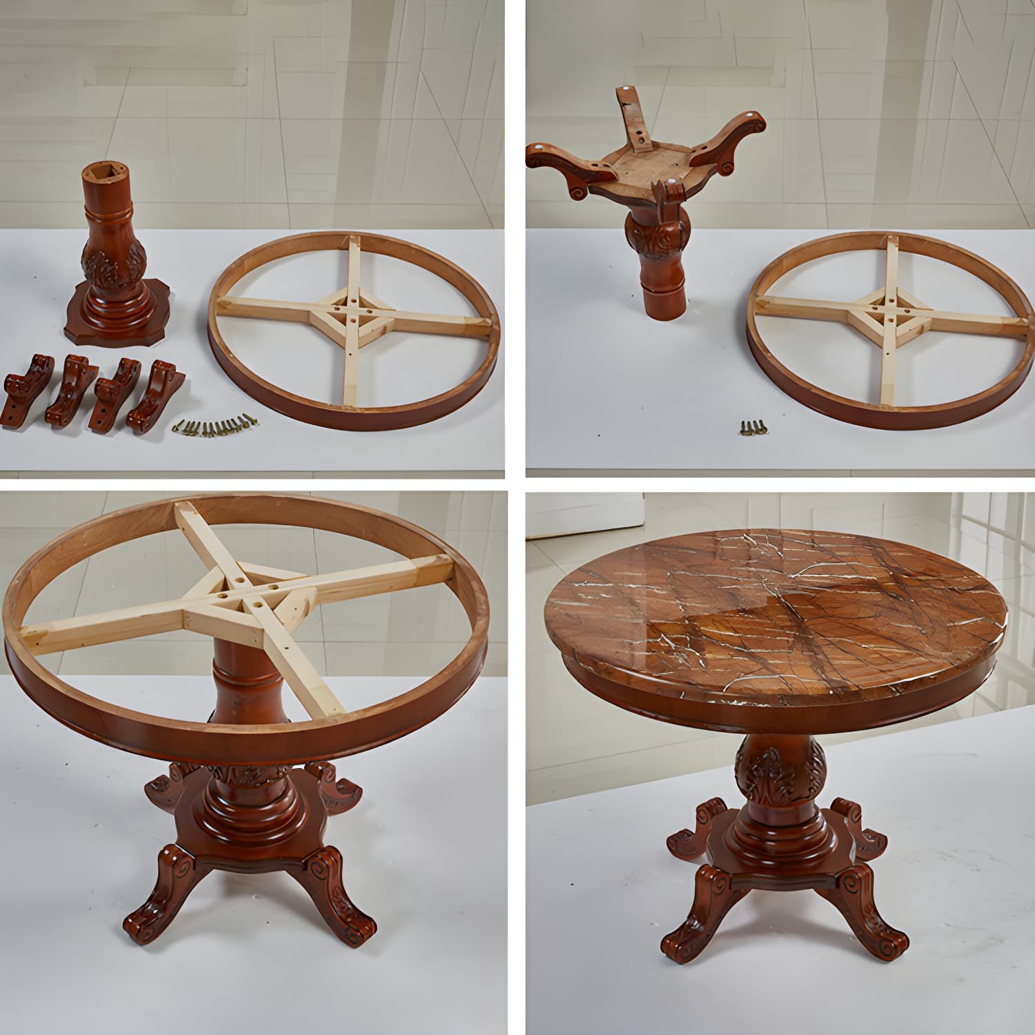 Round 4 Legs Victorian Style Dining Table Sintered Stone Fixed Table for Kitchen - image 9