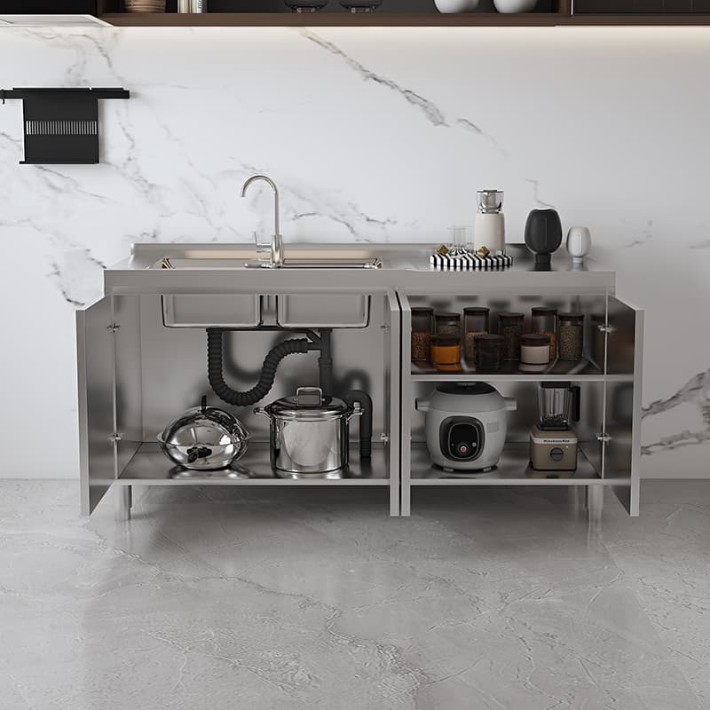 Simple Metallic Alloy Standard/Narrow Buffet Table with 2 Shelves, 4 Doors/3 Doors/2 Doors & Functional Storage Cabinet - image 3