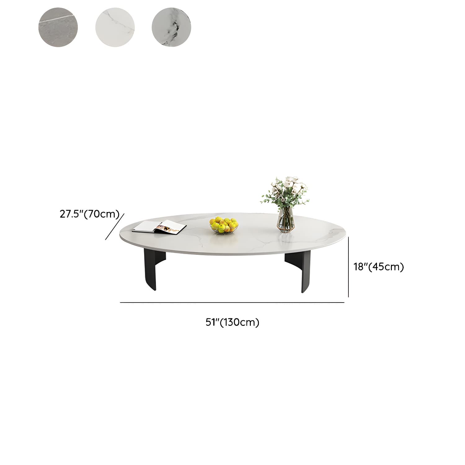 Oval Stone Modern Coffee Table with Double Pedestal Metal Base - image 12