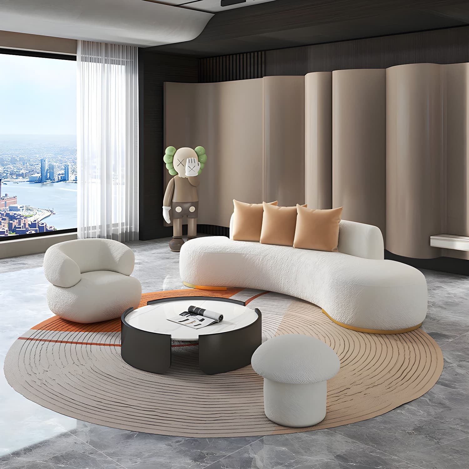 Contemporary Curved Sofa with Tight Back Standard Armless Sofa for Living Room - image 3