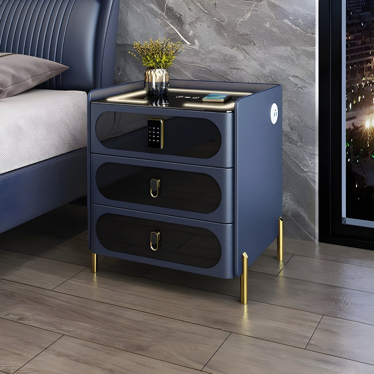Ornate Bedside Cabinet Made from Solid Wood Shape in Rectangular for Bedroom - image 4