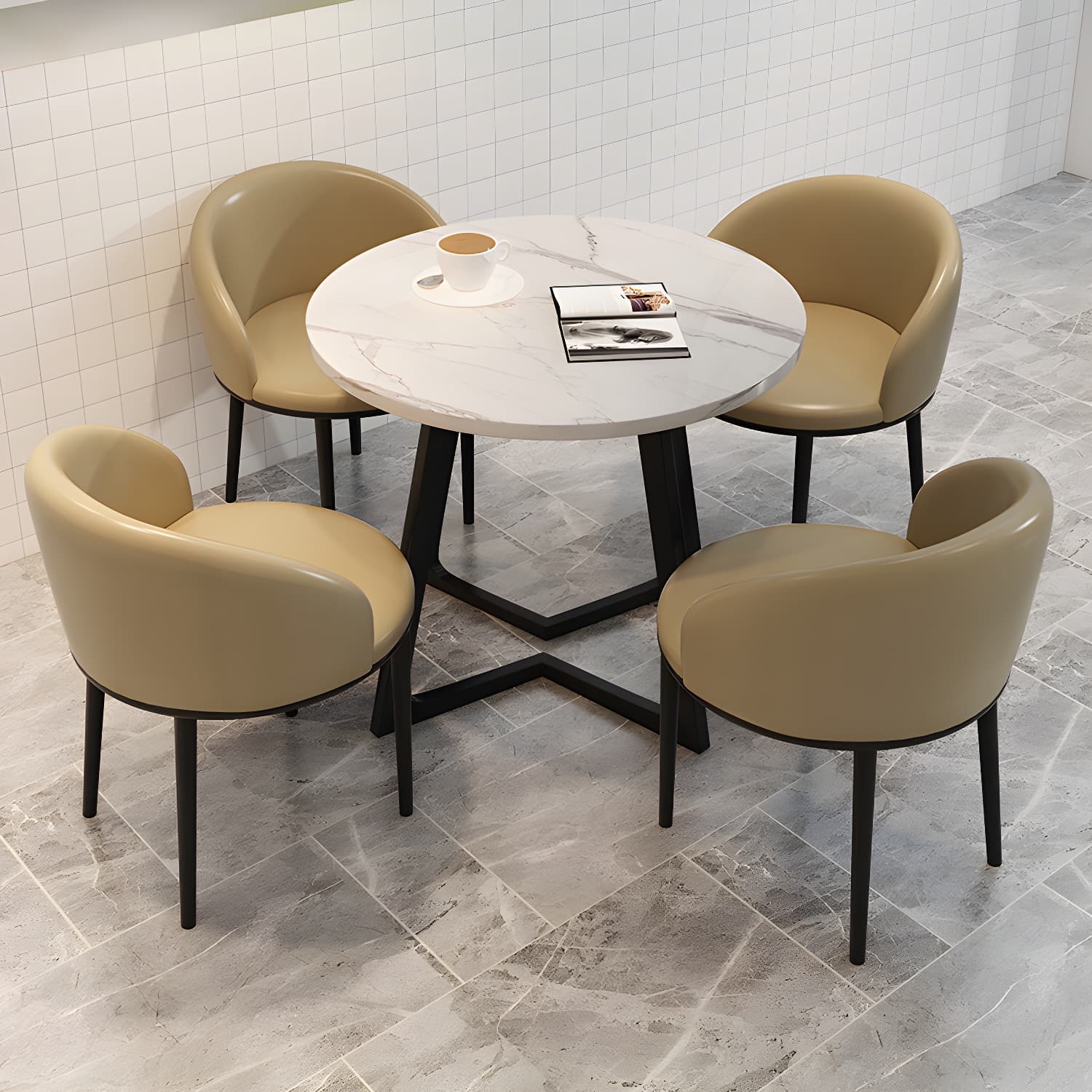 5 Piece Round Shape Contemporary Dining Room Chair and Table Set - image 5