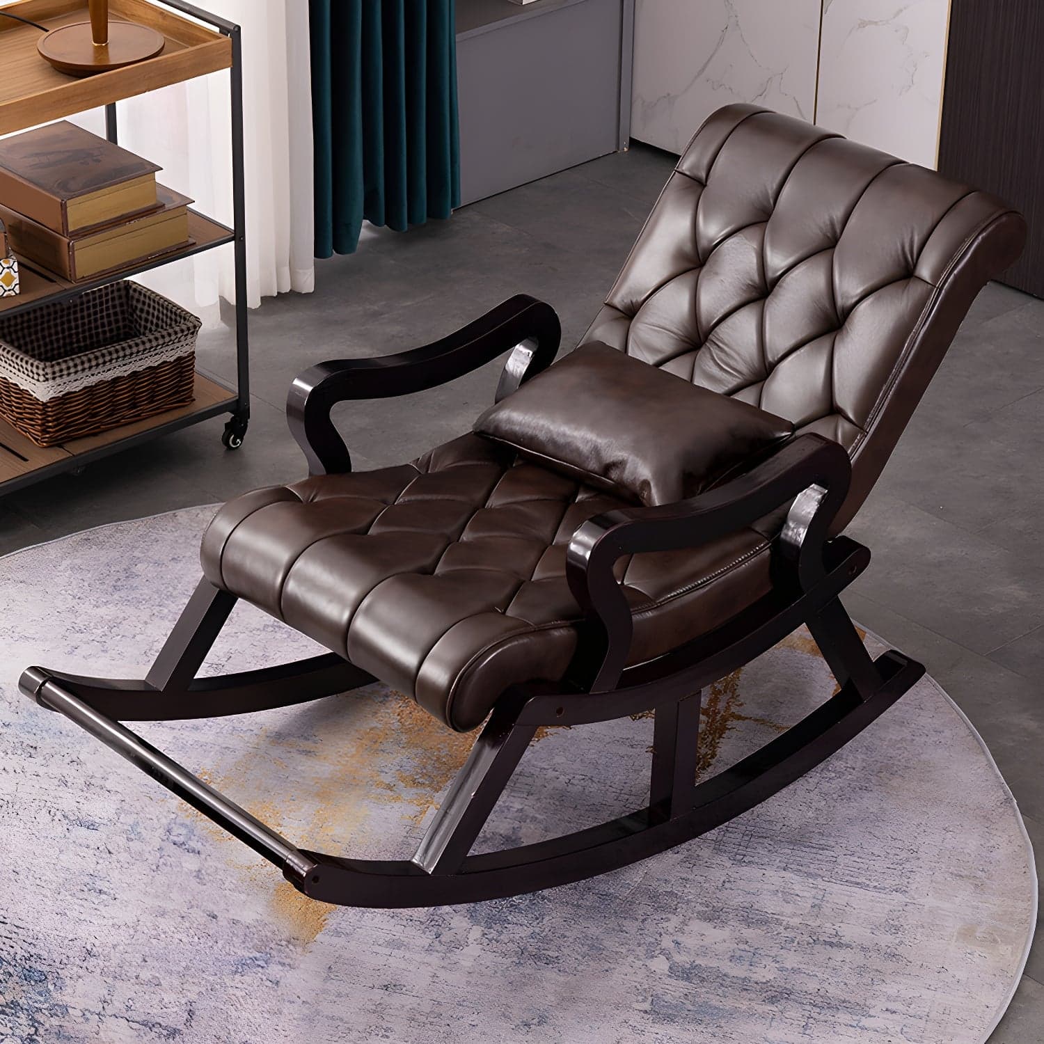 49" Wide Tufted Cushions Solid Wood Leather Rocking Accent Chair - image 4