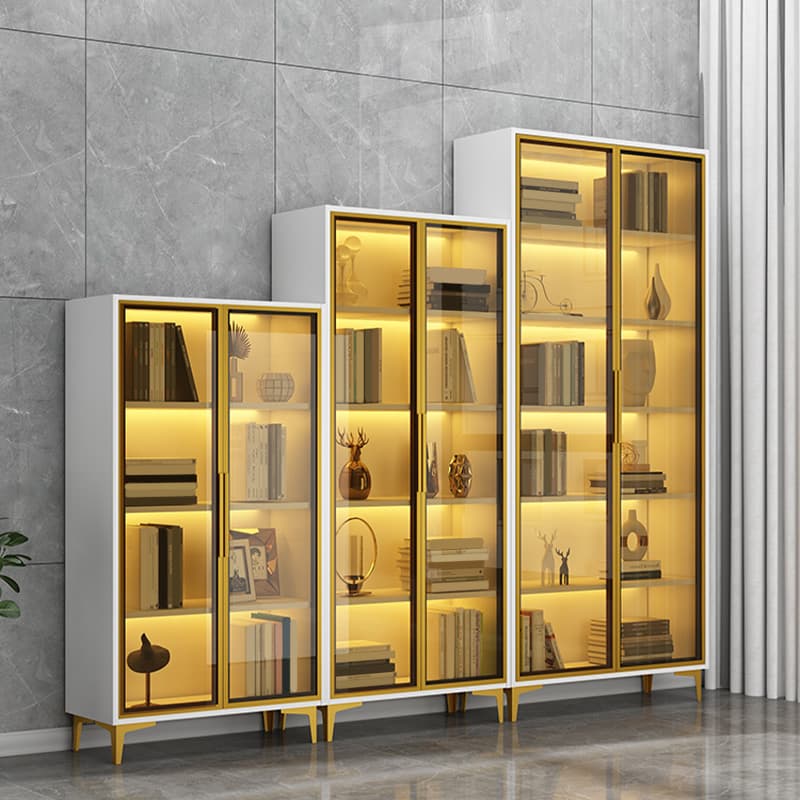 Glam Rectangle Accent Cabinet with Gold Metal Base and Glass Doors and Lighting Included - image 4