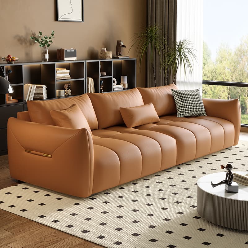 Contemporary Modern Solid Color Standard Sofa in Gray/Amber Color/Off-White for 3 with 3 Pillows - image 6