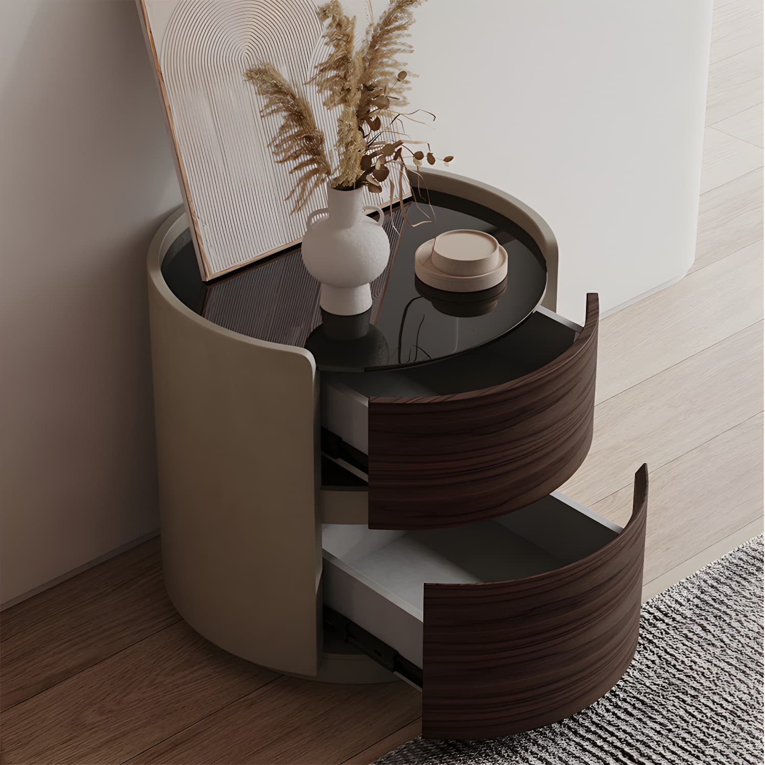 2 Drawers Contemporary Bedside Cabinet Antique Finish Nightstand - image 4