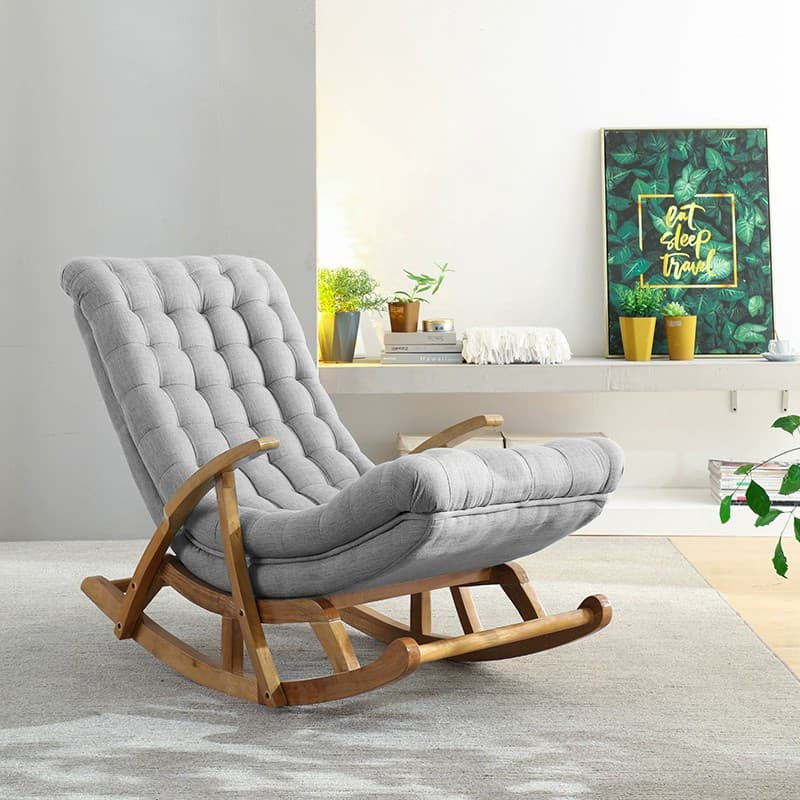 Stylish Upholstered Rocking Chair with Natural Wood Legs In Modern Design - image 9