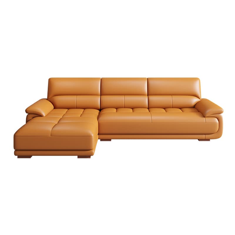 Modern Orange Genuine Leather Sectional Sofa with Wood Frame and Pillow Top Arms - image 14