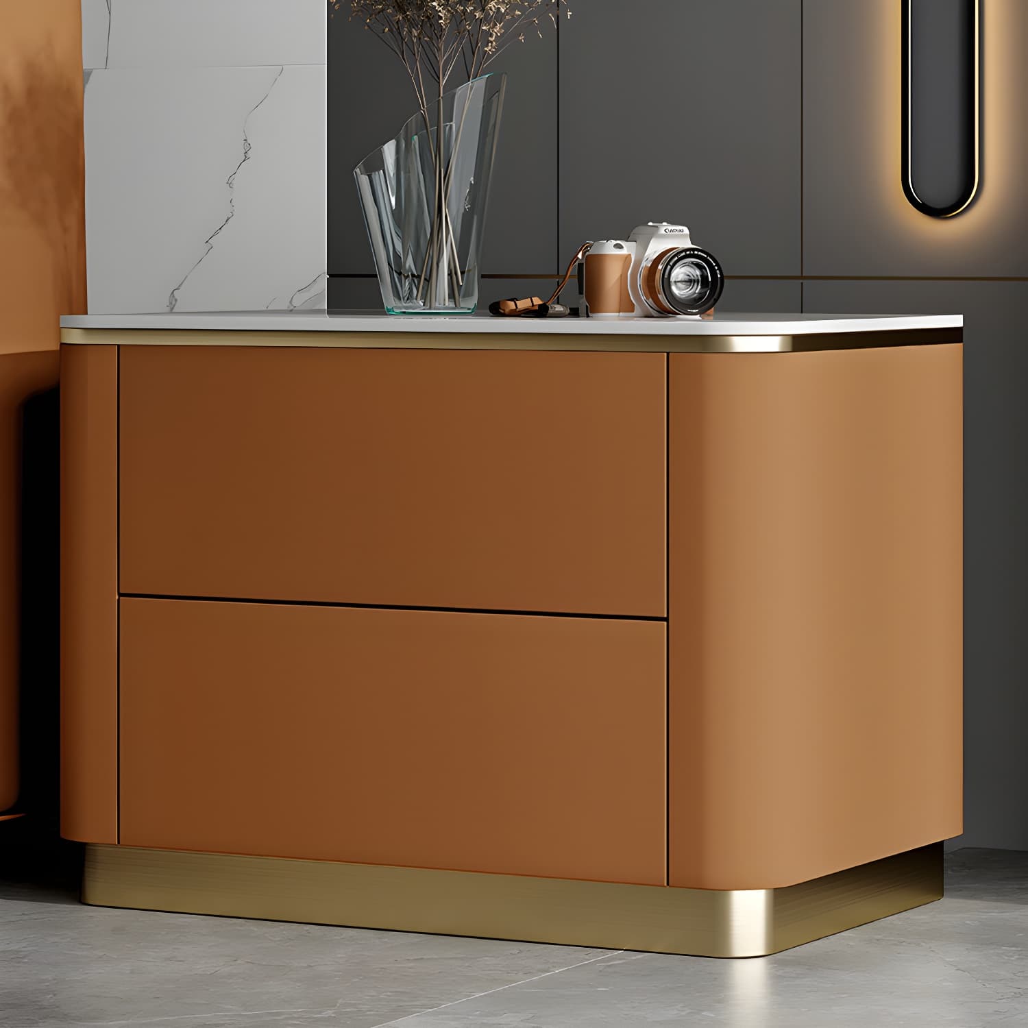 Glam Solid Wood Leather Outer Frame Accent Table Nightstand Drawer Storage Night Table - image 24