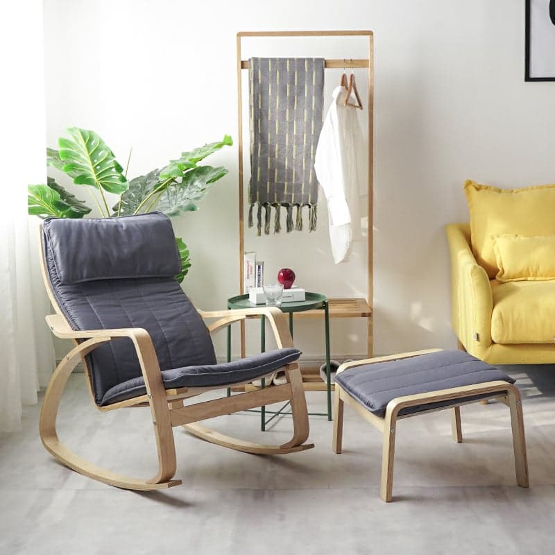 Modern Upholstered Rocking Chair Set with Track Arms and Matching Ottoman - image 7
