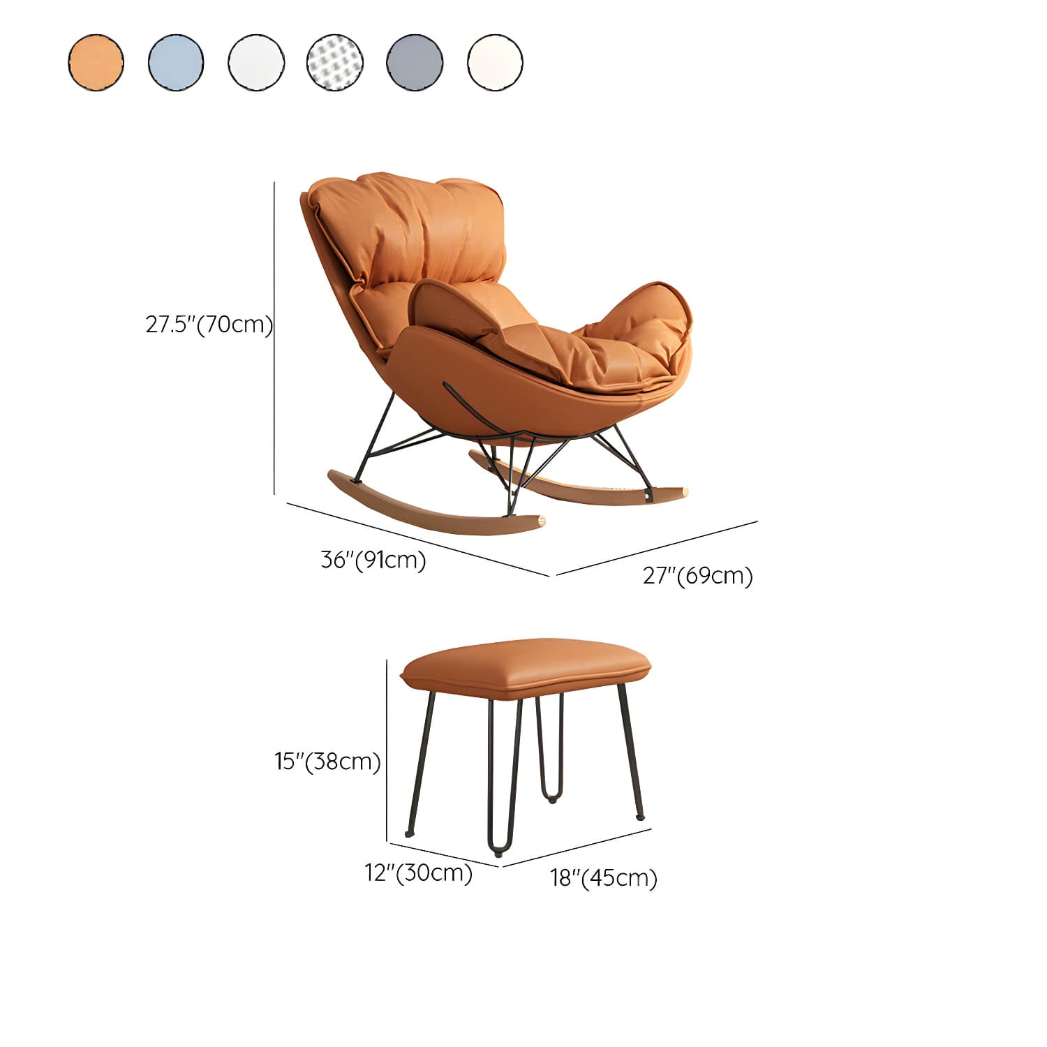 Modern Metal Rocking Chair with Upholstered Seat - Brown Legs, Removable Cushions - image 16