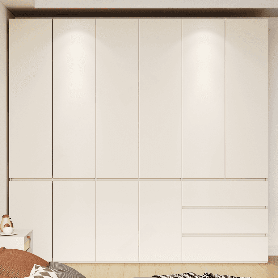 White Modish Wooden Independent Wardrobe Armoire with Soft Close Drawer, Soft Close Door, and Interior Shelves