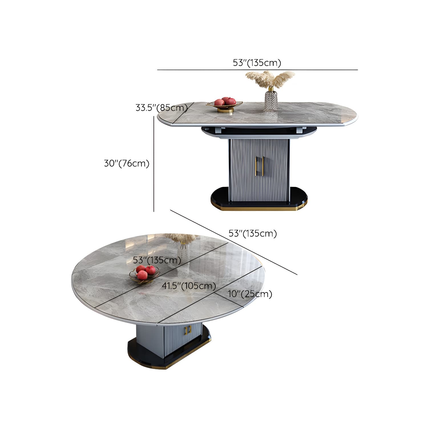 Slate Round Dining Table Set with Extending Leaf - Modern Wood Kitchen & Dining Room Furniture - image 10