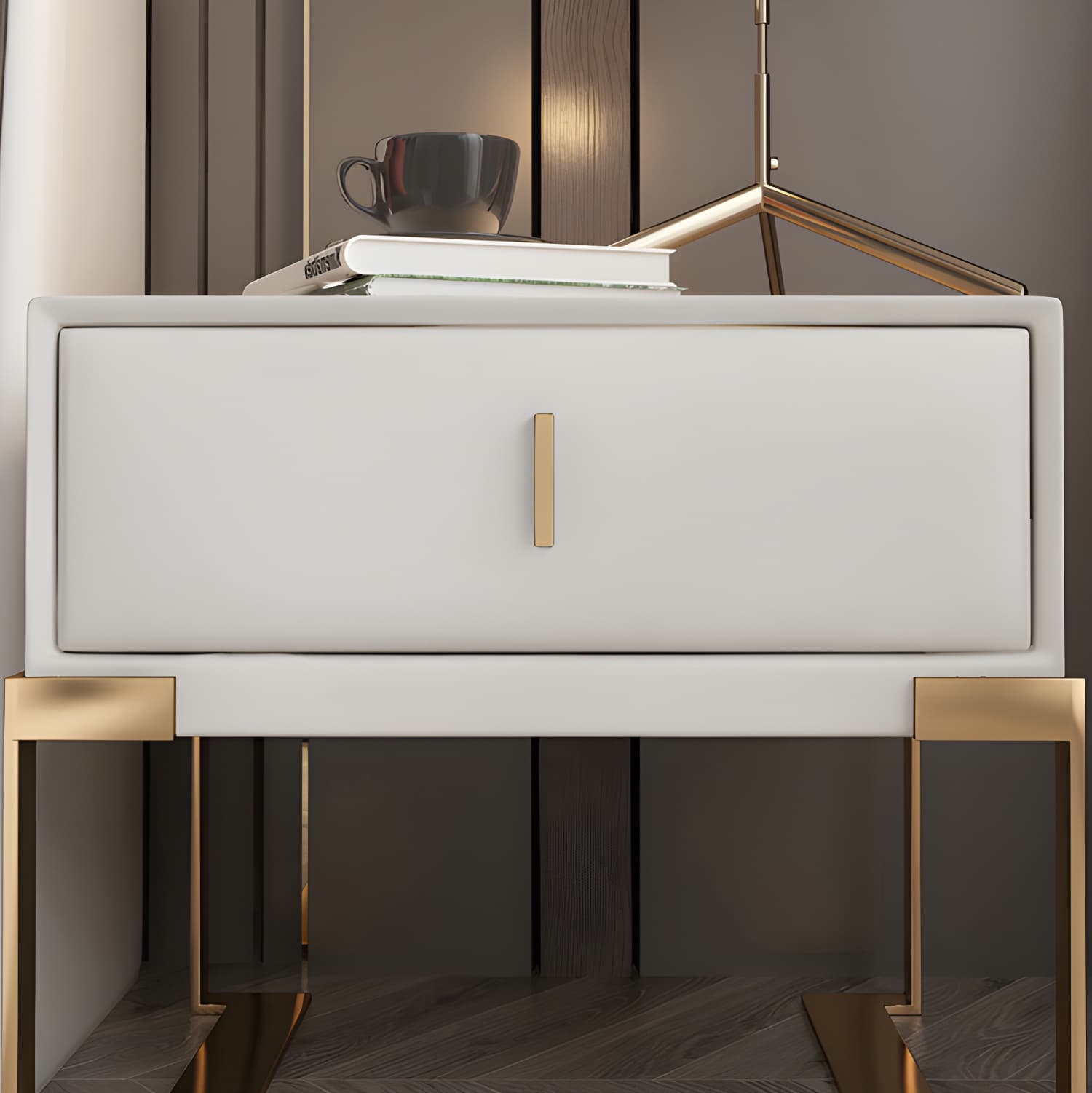 Faux Leather Nightstand 1-Drawer 21 Inch Tall Modern Legs Included Night Table - image 28