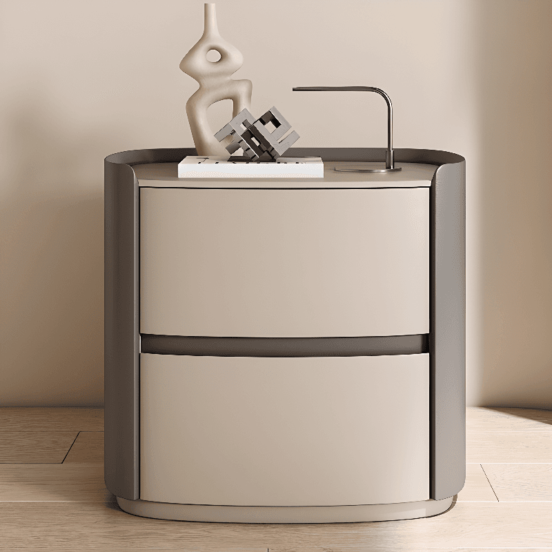 Art Deco Drawer Storage Nightstand with 2 Drawers and Artificial Leather Countertop - image 11