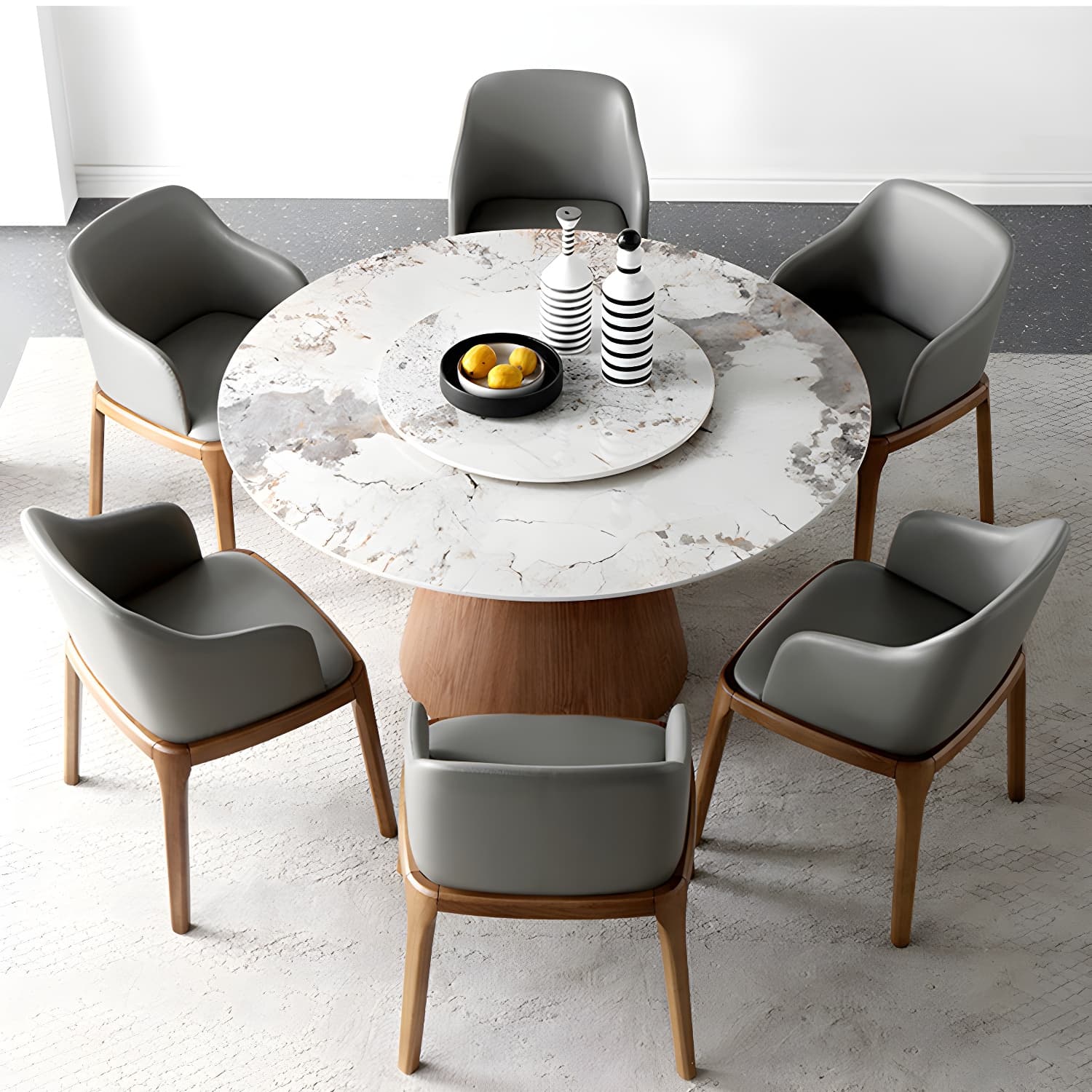 Round Sintered Stone Dining Table Stone Table in White with Pedestal
