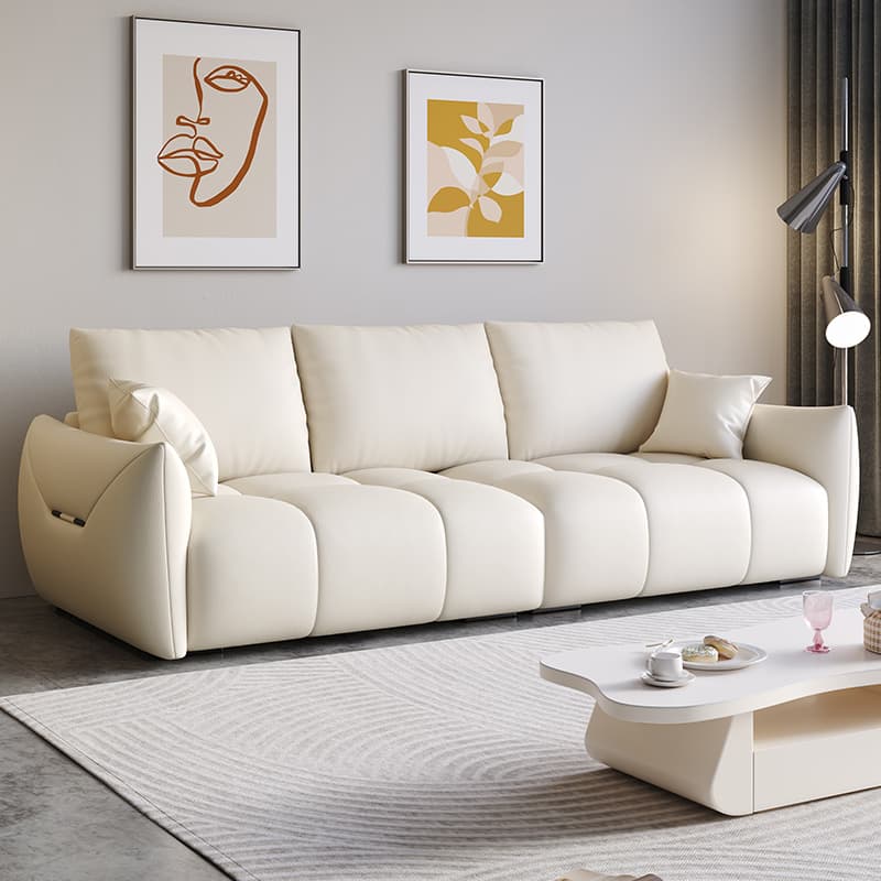 Modern Solid Color Scratch-defiant Standard Sofa in Light Gray/Emerald Green/Auburn, 3-seater with 2 Pillows - image 12