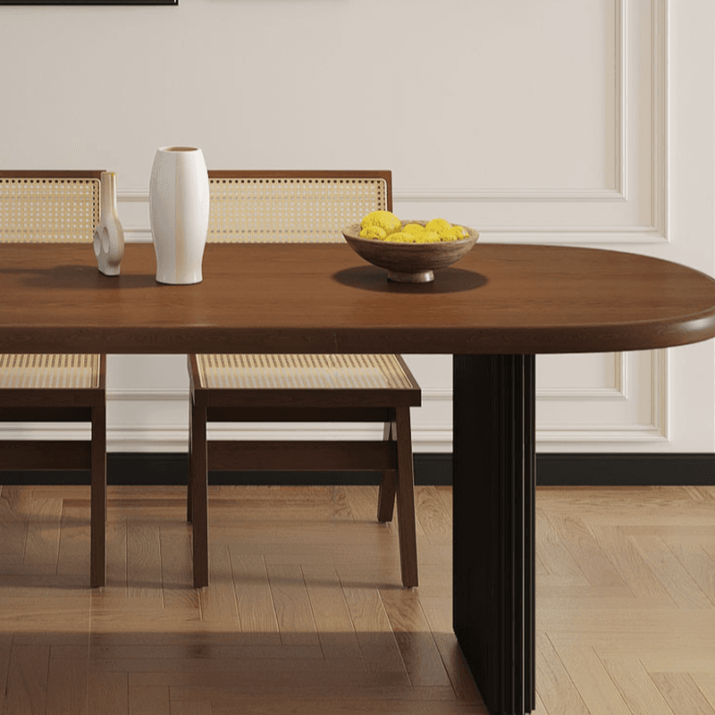 Minimalist Peninsula Dining Table Set with Wood Slab Top, Two-sided Pedestal Base, Fixed Table in Auburn - image 5