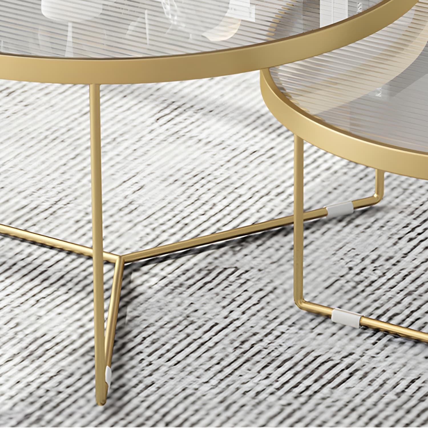 Set of Two - Glam Style Glass Top Coffee Nesting Tables With Metal Base - image 6