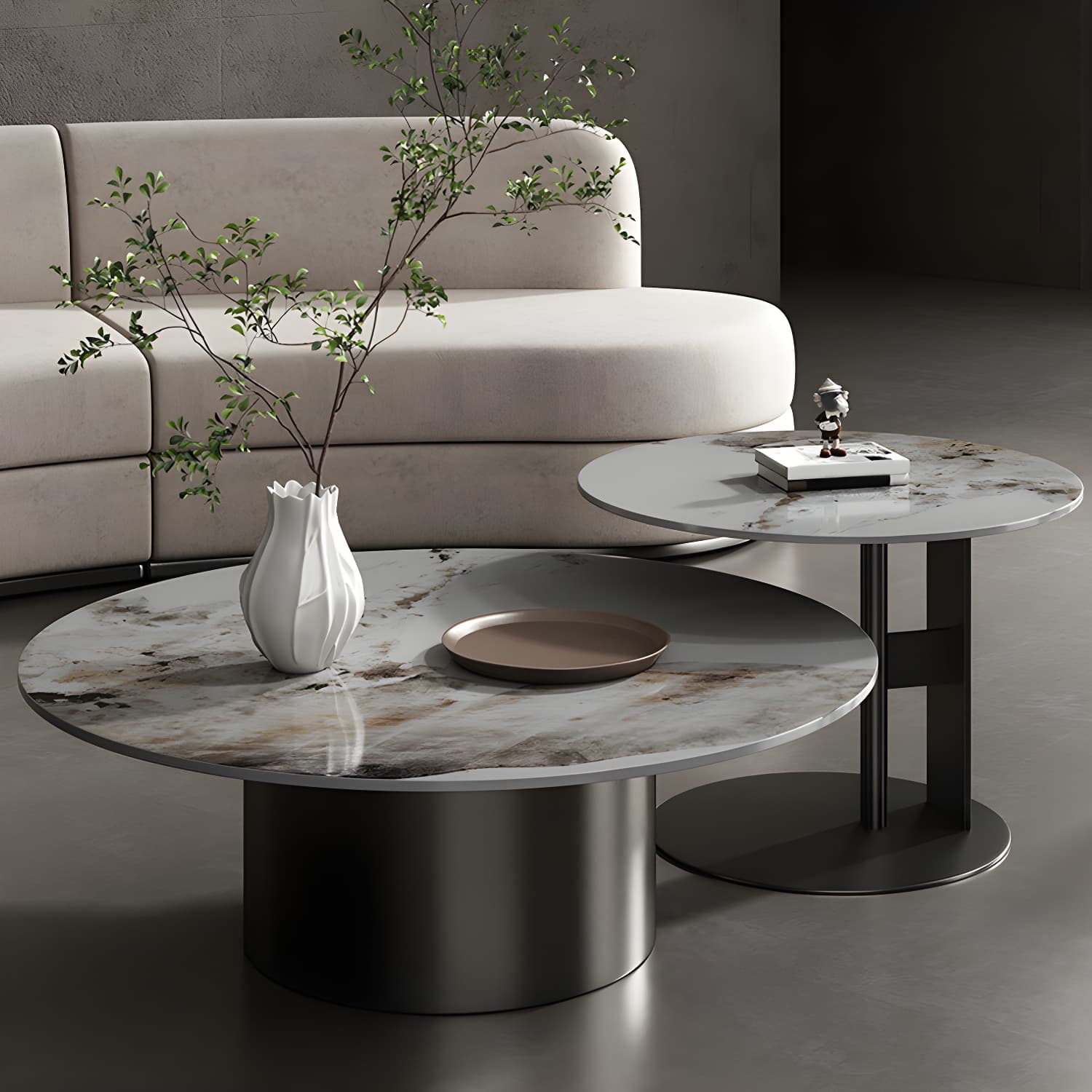 Glam Style Round Nesting Coffee Table Set with Steel Pedestal Base - image 5