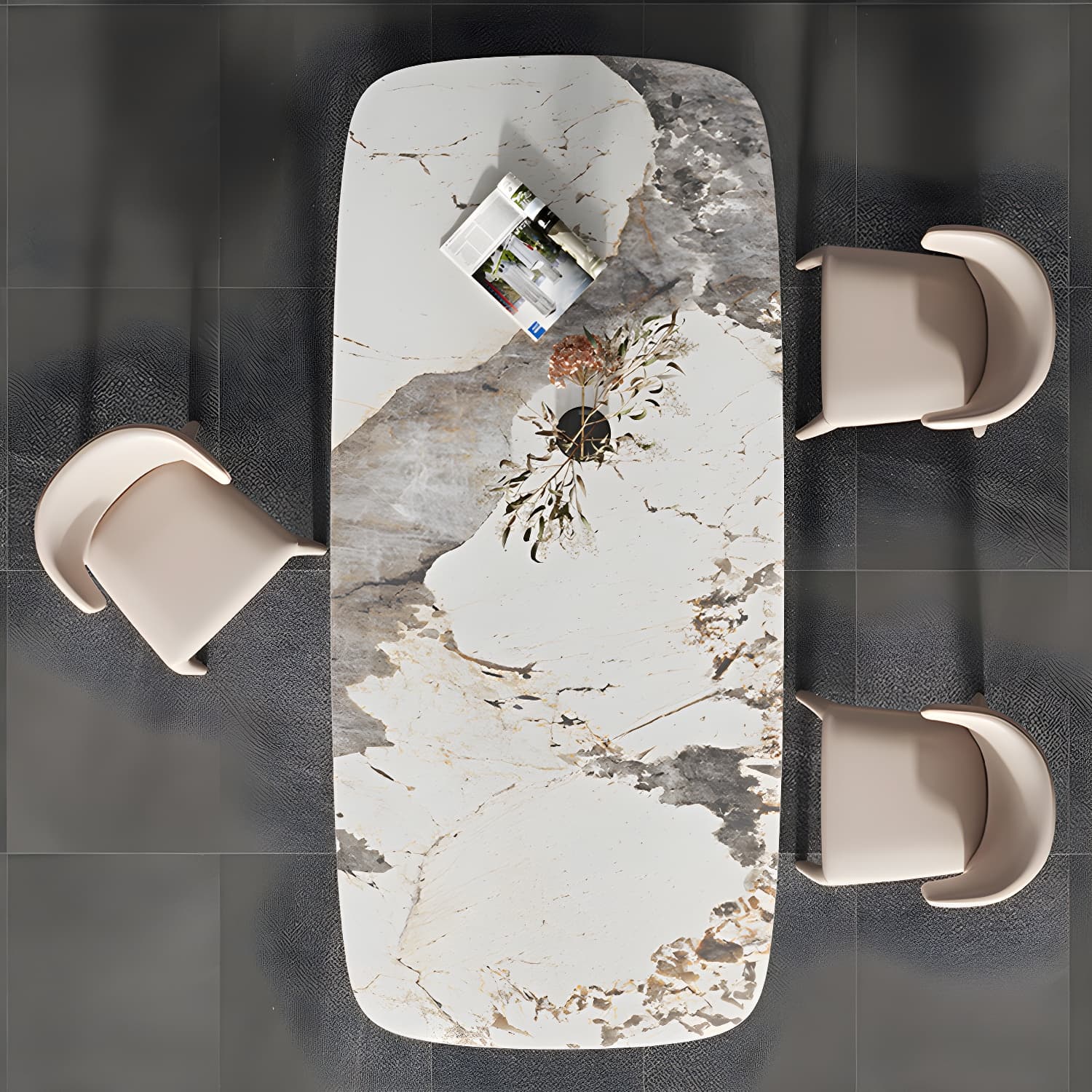 Rectangle Dining Table Sintered Stone Top Modern White Table with Black Legs - image 12