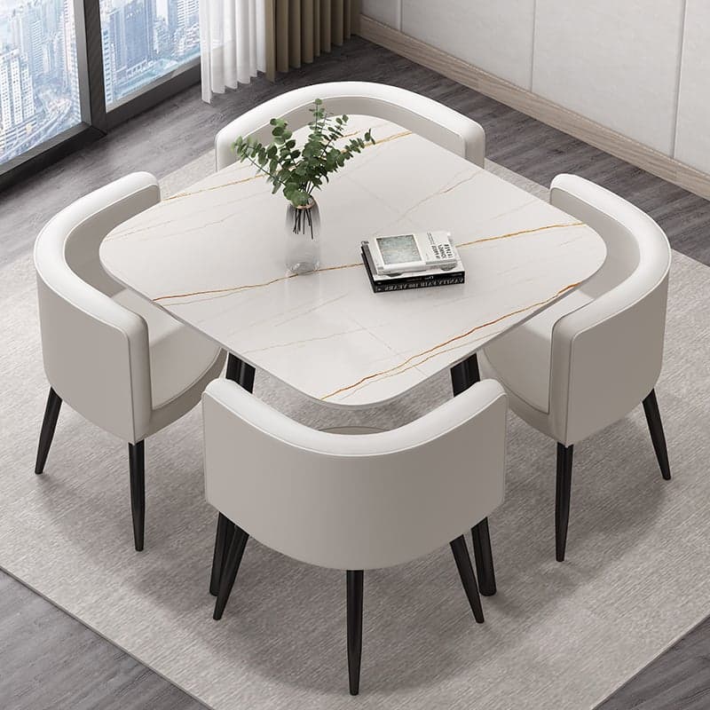 Stone Cushion Chair Dining Table Set with Back for 4 in Chalk - image 4
