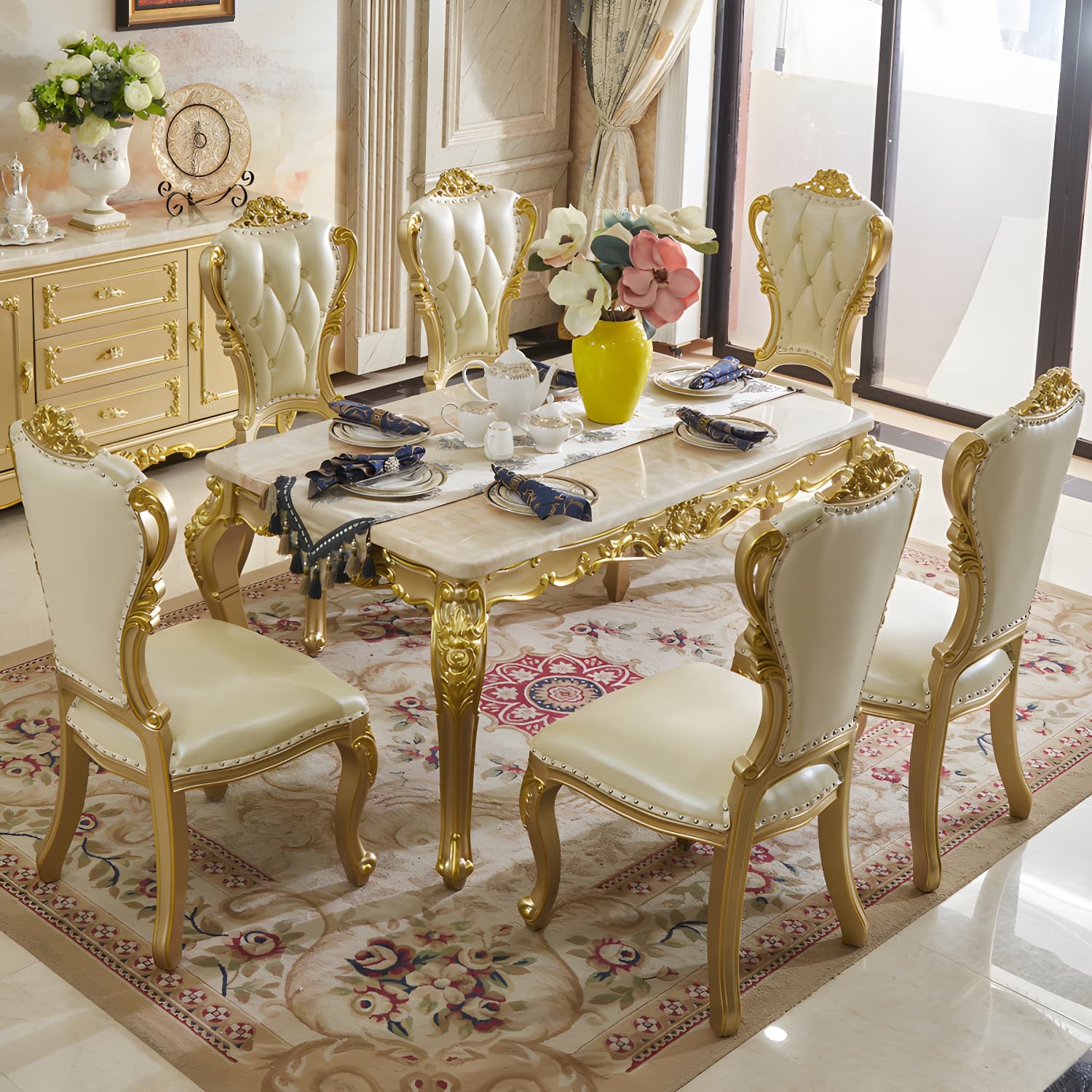 Victoria Rectangle Table Set 1/2/5/7 Pieces Dining Set for Home Use