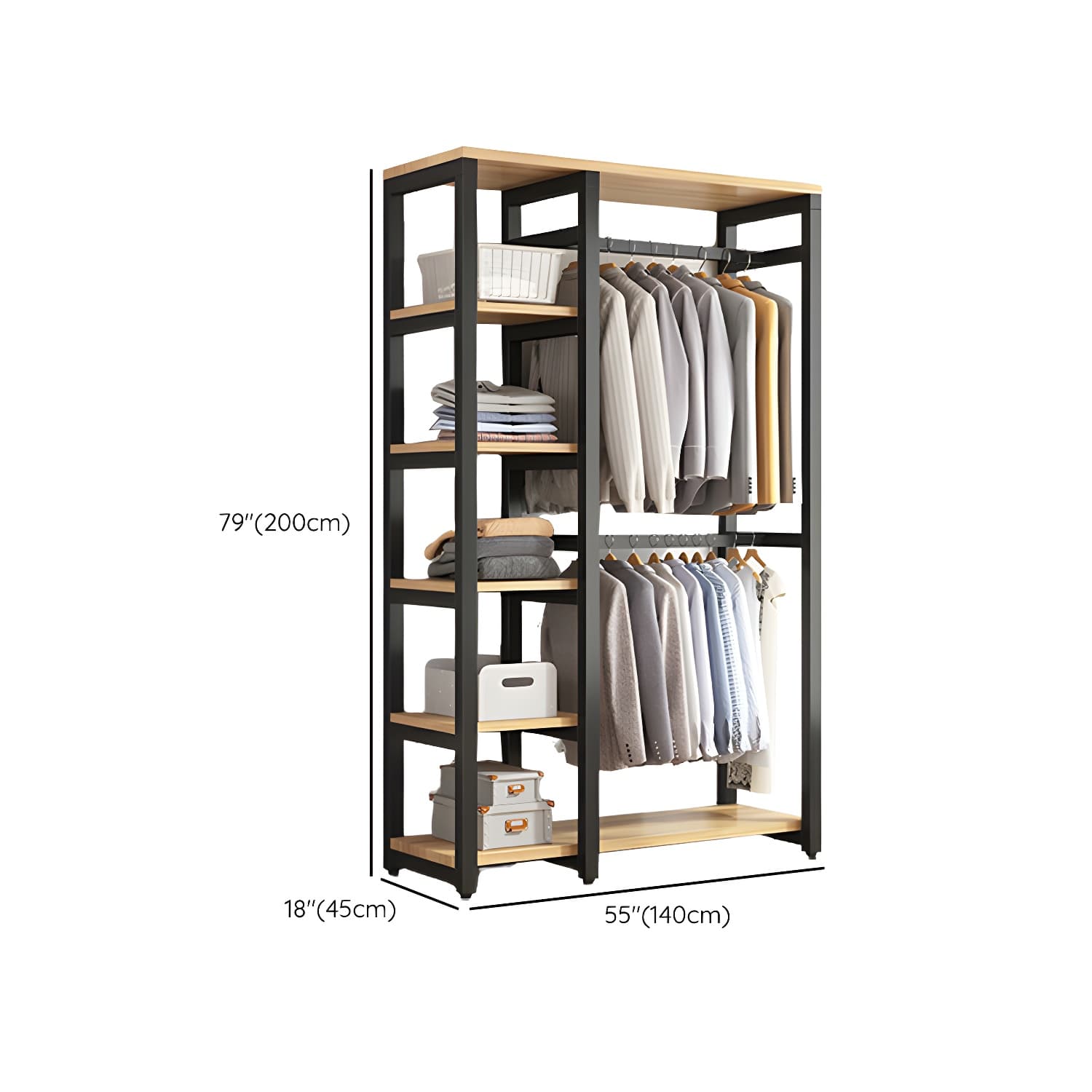 Modern Metal Wardrobe Armoire with Clothing Rod & Shelves (Height 70-79 inches, Overall Width 45cm) - image 19