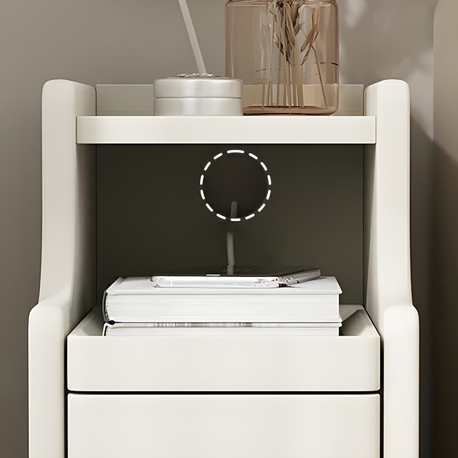 Modern Wood Open Storage Nightstand in Narrow Design with Drawers - image 6