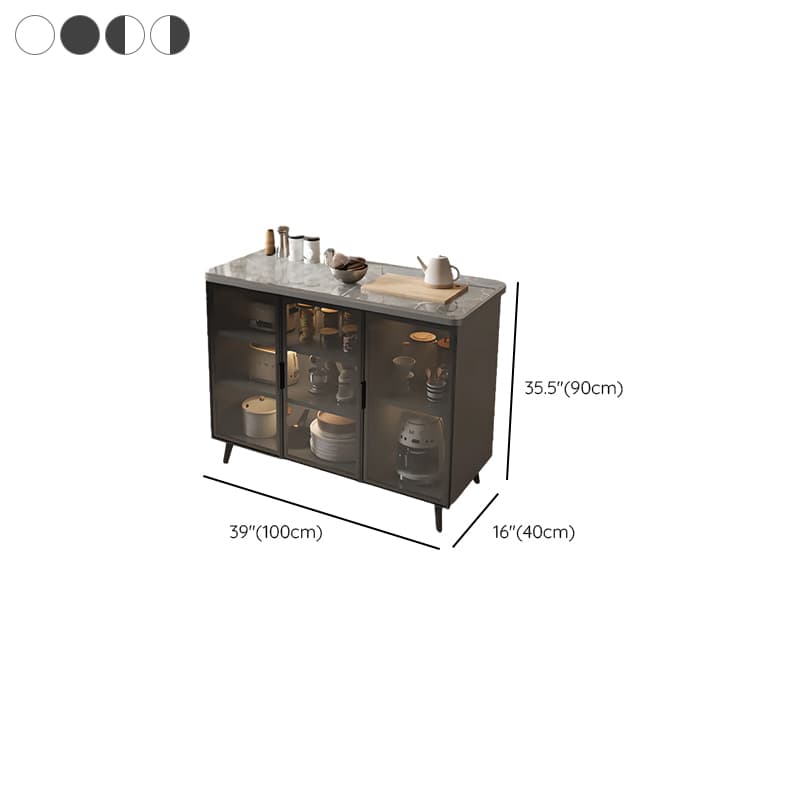 Trendy Sideboard on Caster Wheels with Narrow Stone Countertop, Glazed Door, Adjustable Shelving, and Lighting System - image 13