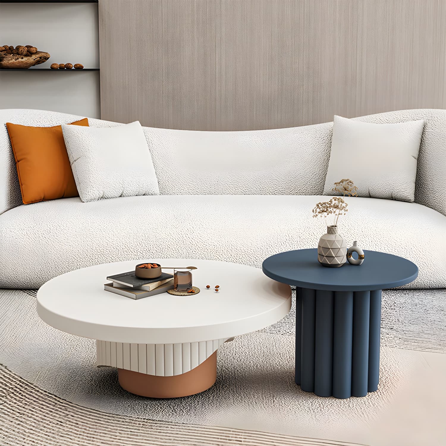 Pedestal Round Coffee Table Set Modern Minimalist Cocktail Table - image 14
