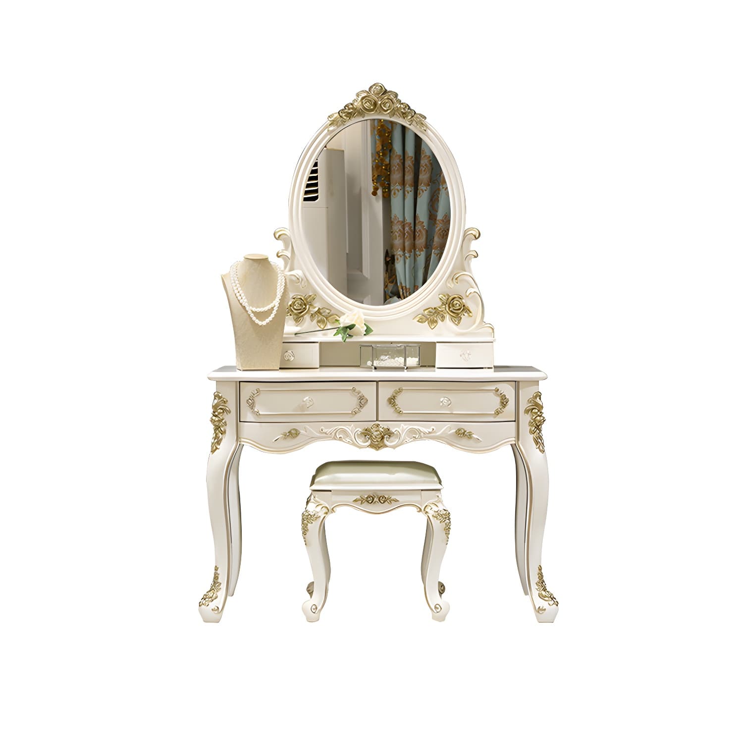 Victorian 33.4"/41.3" Wide Wood 4 Drawers Mirrored Makeup Vanity - image 14