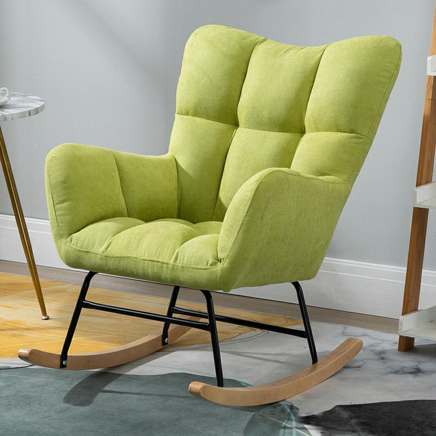 Stylish Modern Upholstered Rocking Chair with Tufted Design and Wood Legs - Support Up to 398 lbs - image 6