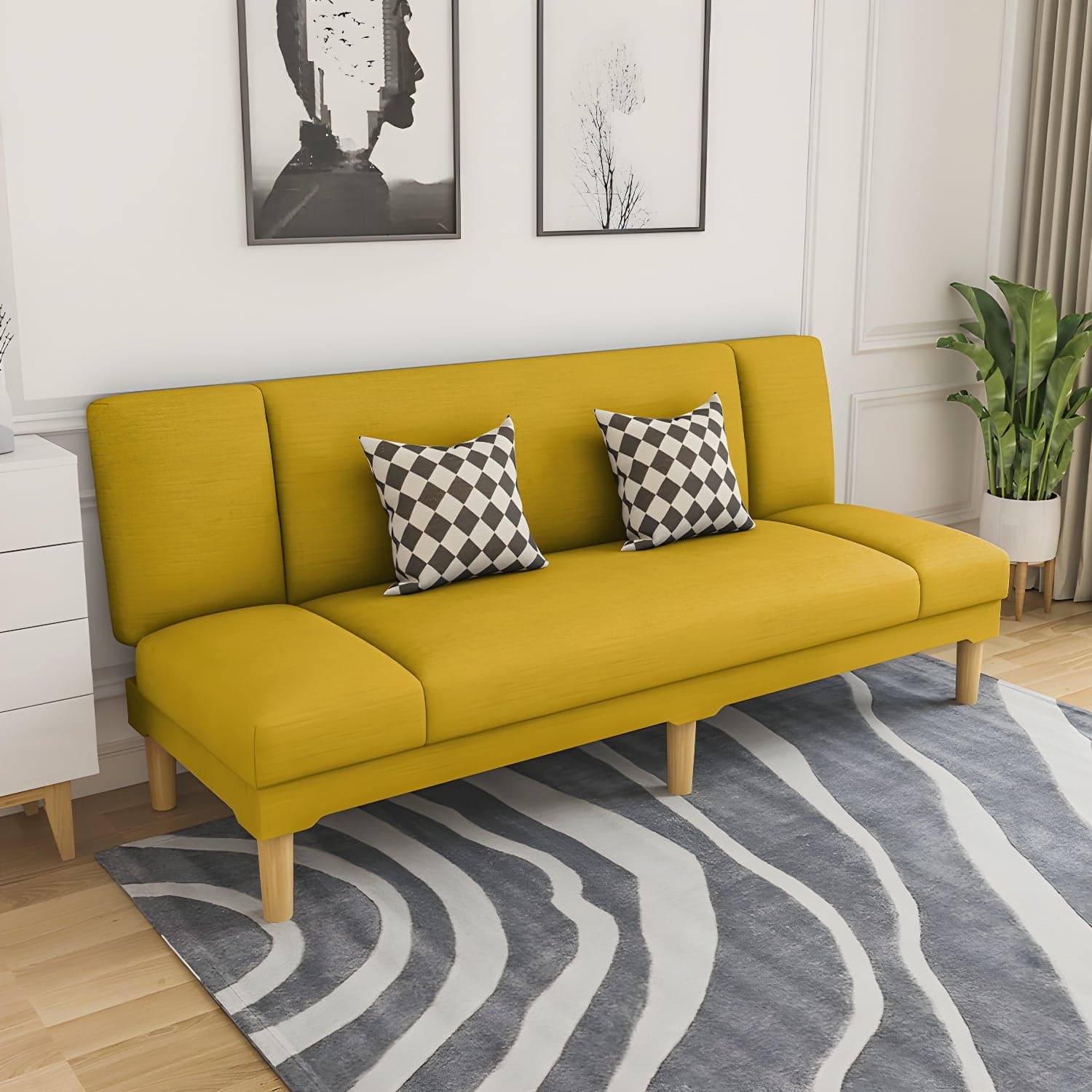 Scandinavian Armless Sleeper Sofa, Light Wood, Foam Filling, Includes Pillows - image 8