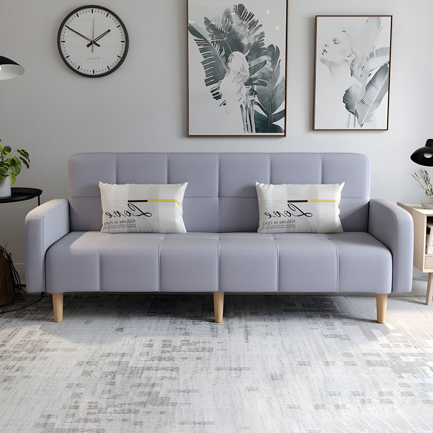 Living Room Linen Chesterfield Sofa with Wooden Legs Square Arm Loveseat - image 16