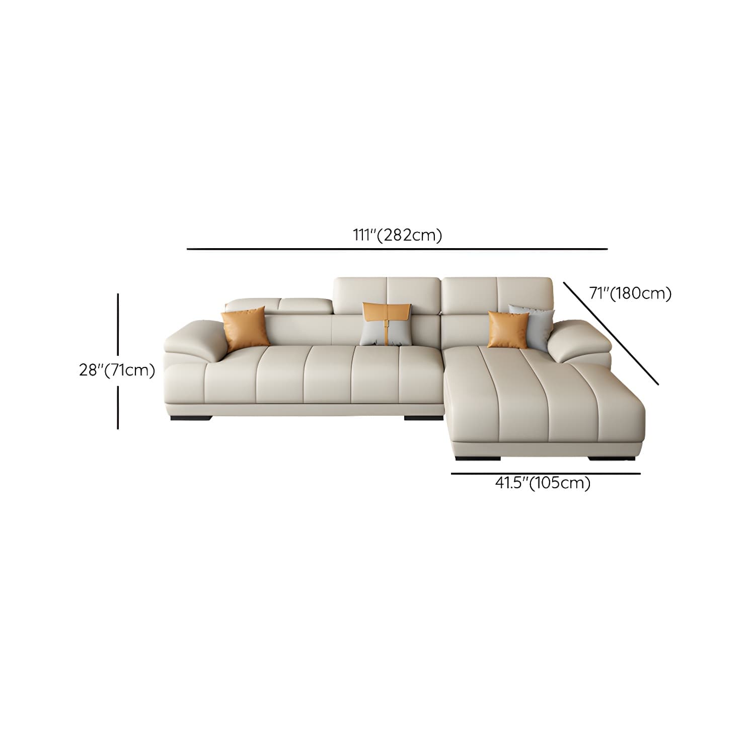 Elegant Beige Scandinavian Leather Sectional with Adjustable Headrests - image 17