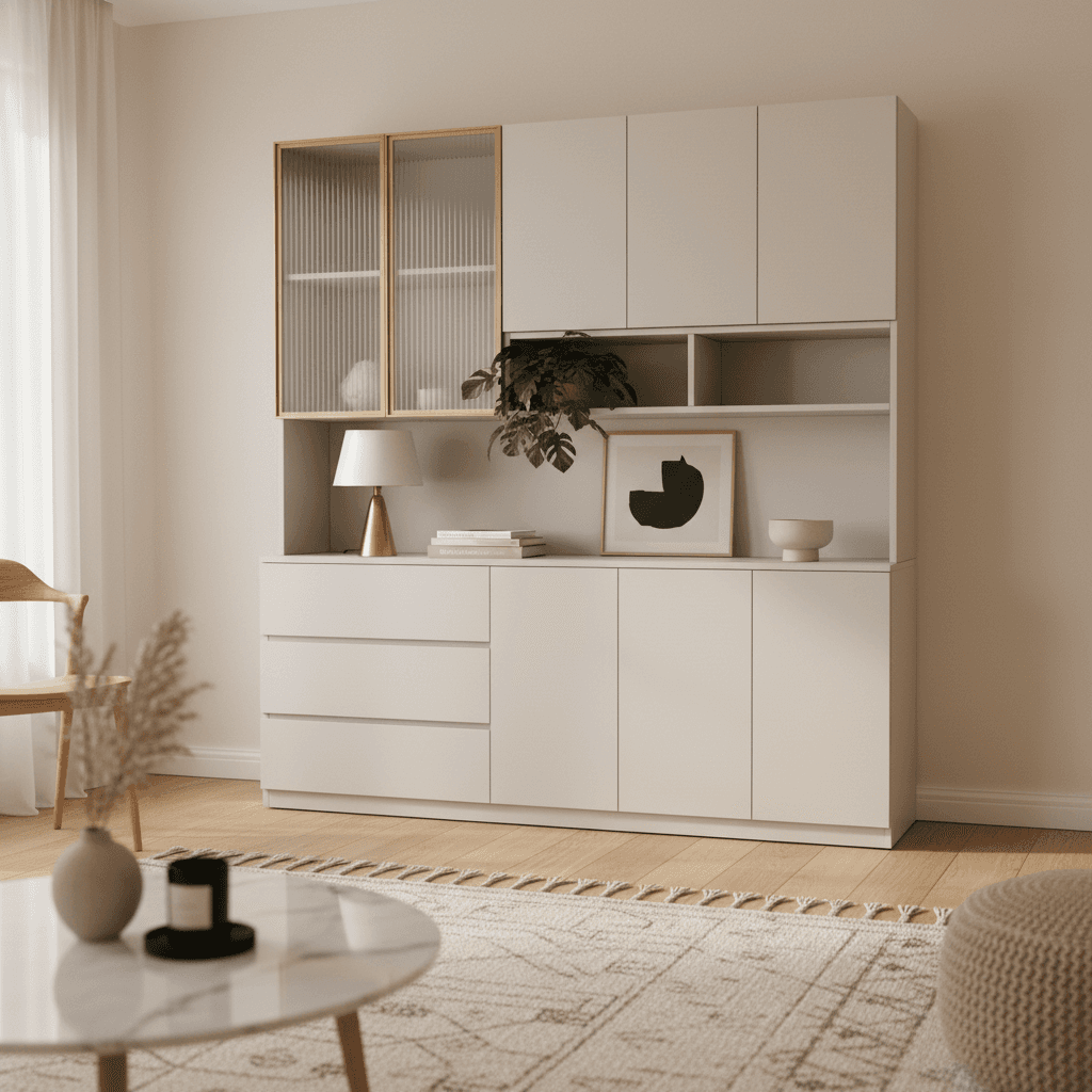 Trendy Sideboard with 3 Drawers, Cupboard, Wide/Standard/Narrow Sizes, 2/1 Shelves, Cabinets, and Glass-panel Door - image 33