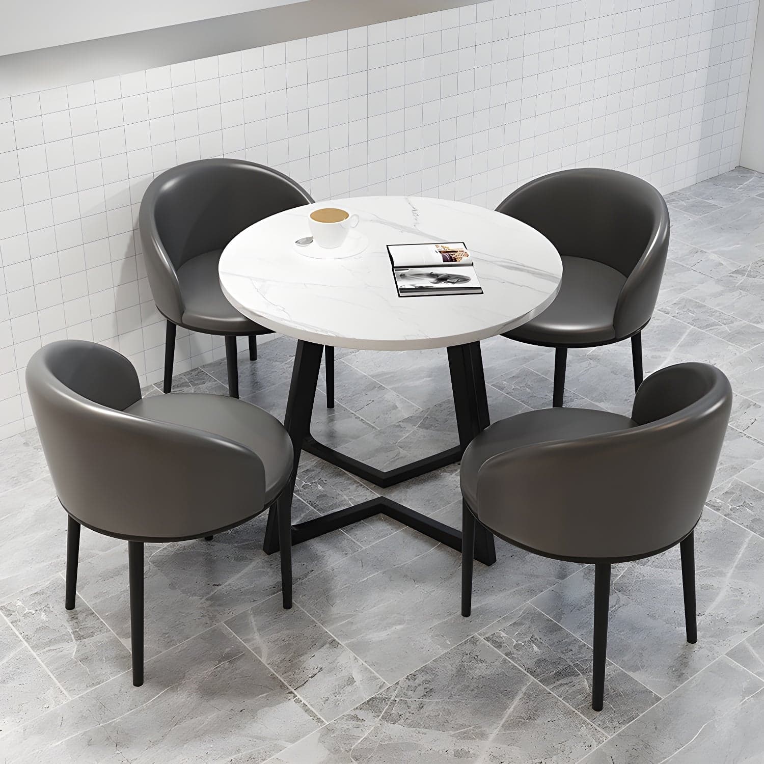 5 Piece Round Shape Contemporary Dining Room Chair and Table Set - image 8