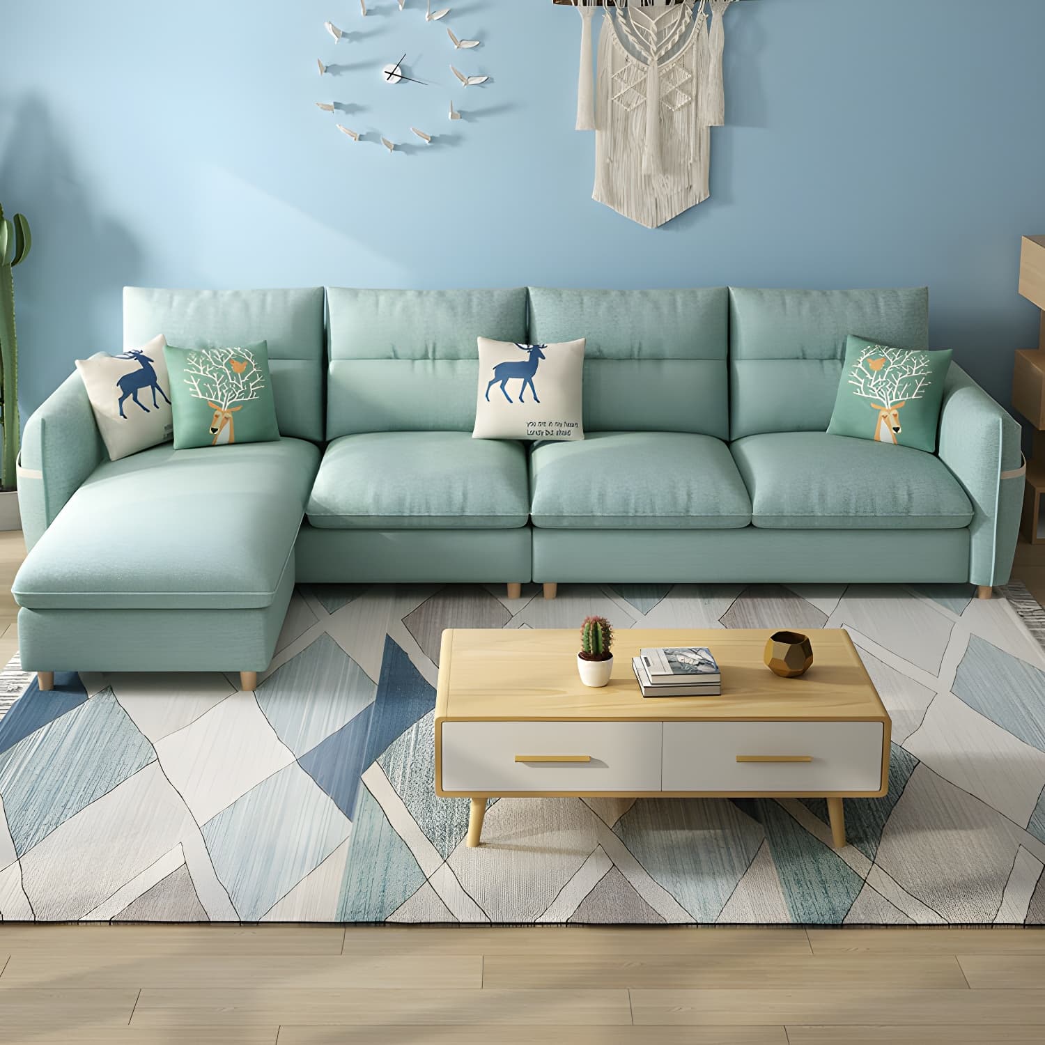 Scandinavian Modular L-Shape Sectional Sofa Chaise with Reversible Pine Wood Frame - image 13